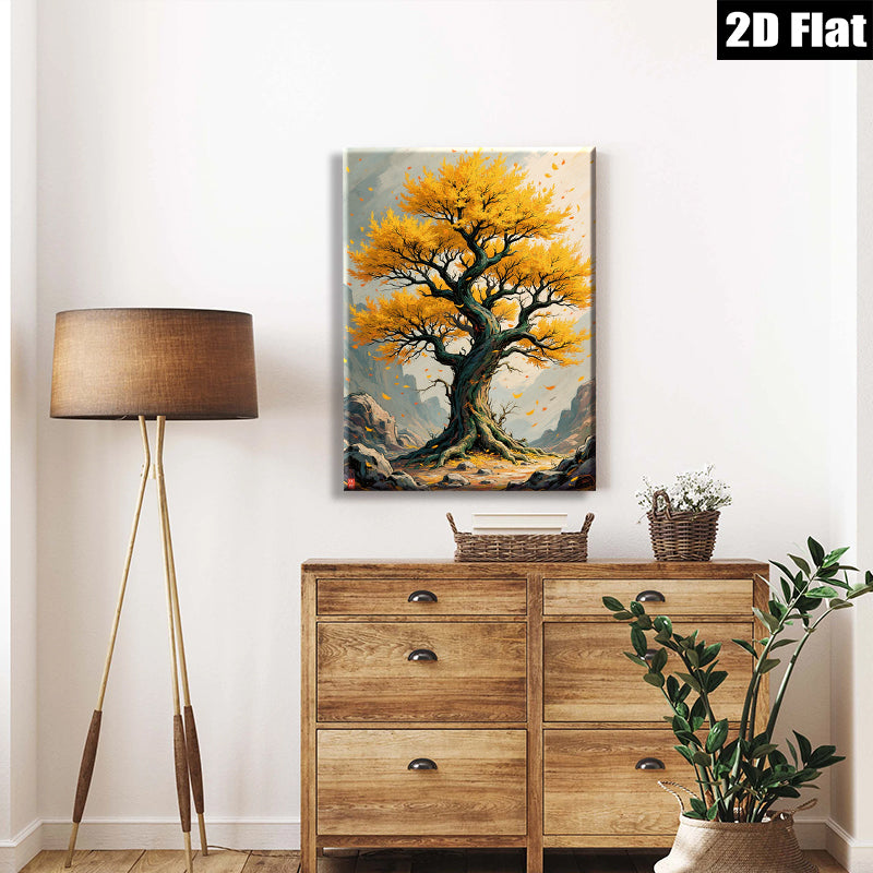 2D flat 1pc Majestic Golden Autumn Tree Landscape Wall Art Prints for Living Room Bedroom Home Decor Canvas Painting Large Size Modern Farmhouse Style