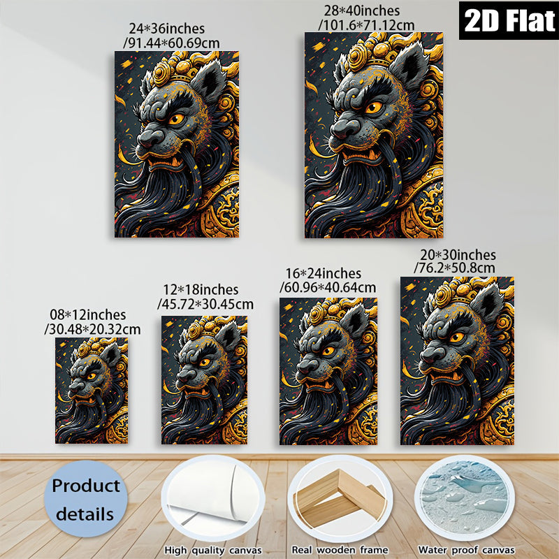 2D flat 1pc Majestic Golden Dragon Portrait Wall Art Canvas Prints Home Decor Living Room Bedroom Modern Farmhouse Aesthetic Gallery Wrapped Timeless Statement Piece