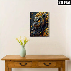 2D flat 1pc Majestic Golden Dragon Portrait Wall Art Canvas Prints Home Decor Living Room Bedroom Modern Farmhouse Aesthetic Gallery Wrapped Timeless Statement Piece