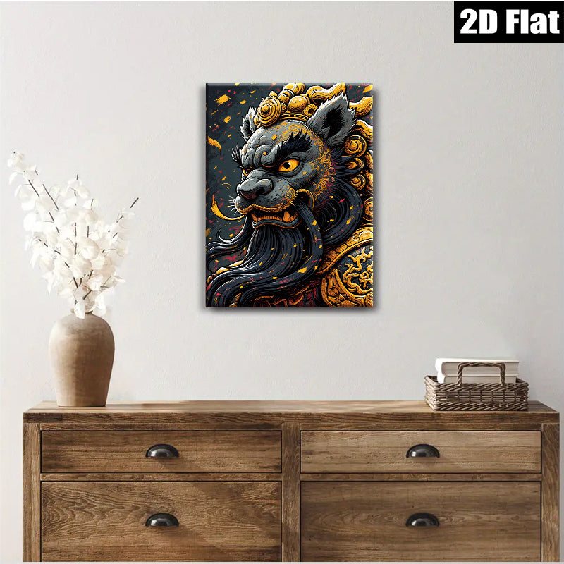 2D flat 1pc Majestic Golden Dragon Portrait Wall Art Canvas Prints Home Decor Living Room Bedroom Modern Farmhouse Aesthetic Gallery Wrapped Timeless Statement Piece