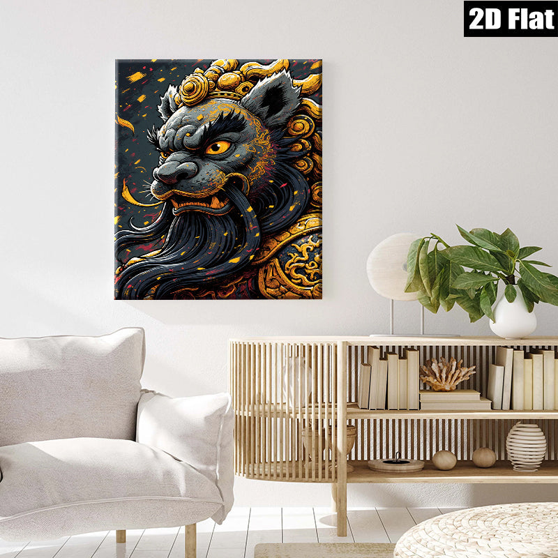 2D flat 1pc Majestic Golden Dragon Portrait Wall Art Canvas Prints Home Decor Living Room Bedroom Modern Farmhouse Aesthetic Gallery Wrapped Timeless Statement Piece