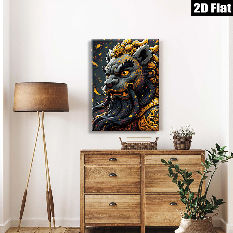 2D flat 1pc Majestic Golden Dragon Portrait Wall Art Canvas Prints Home Decor Living Room Bedroom Modern Farmhouse Aesthetic Gallery Wrapped Timeless Statement Piece
