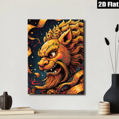 2D flat 1pc Majestic Golden Dragon Wall Art Eastern Mythology Decor Living Room Bedroom Home Office Gallery Wrapped Canvas Prints Modern Farmhouse Aesthetic