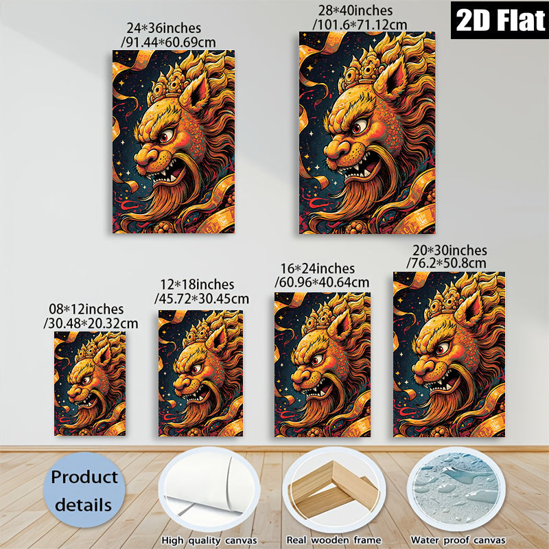 2D flat 1pc Majestic Golden Dragon Wall Art Eastern Mythology Decor Living Room Bedroom Home Office Gallery Wrapped Canvas Prints Modern Farmhouse Aesthetic