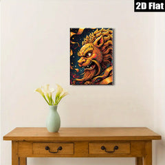 2D flat 1pc Majestic Golden Dragon Wall Art Eastern Mythology Decor Living Room Bedroom Home Office Gallery Wrapped Canvas Prints Modern Farmhouse Aesthetic