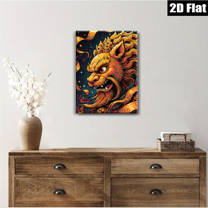 2D flat 1pc Majestic Golden Dragon Wall Art Eastern Mythology Decor Living Room Bedroom Home Office Gallery Wrapped Canvas Prints Modern Farmhouse Aesthetic