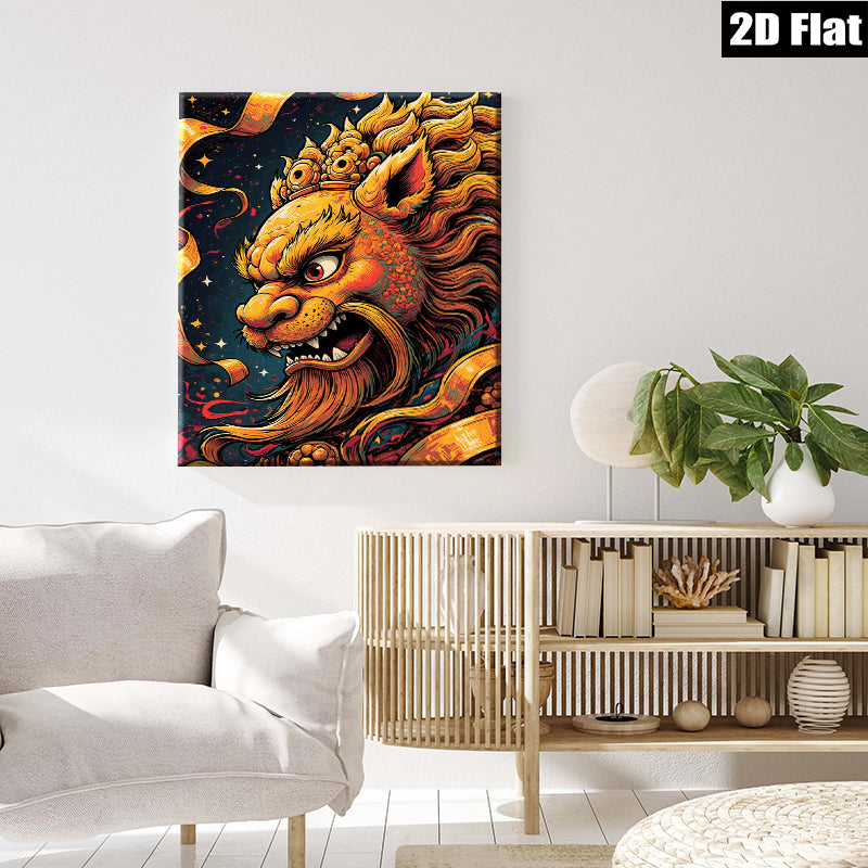 2D flat 1pc Majestic Golden Dragon Wall Art Eastern Mythology Decor Living Room Bedroom Home Office Gallery Wrapped Canvas Prints Modern Farmhouse Aesthetic
