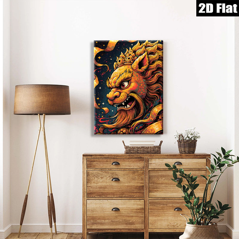 2D flat 1pc Majestic Golden Dragon Wall Art Eastern Mythology Decor Living Room Bedroom Home Office Gallery Wrapped Canvas Prints Modern Farmhouse Aesthetic