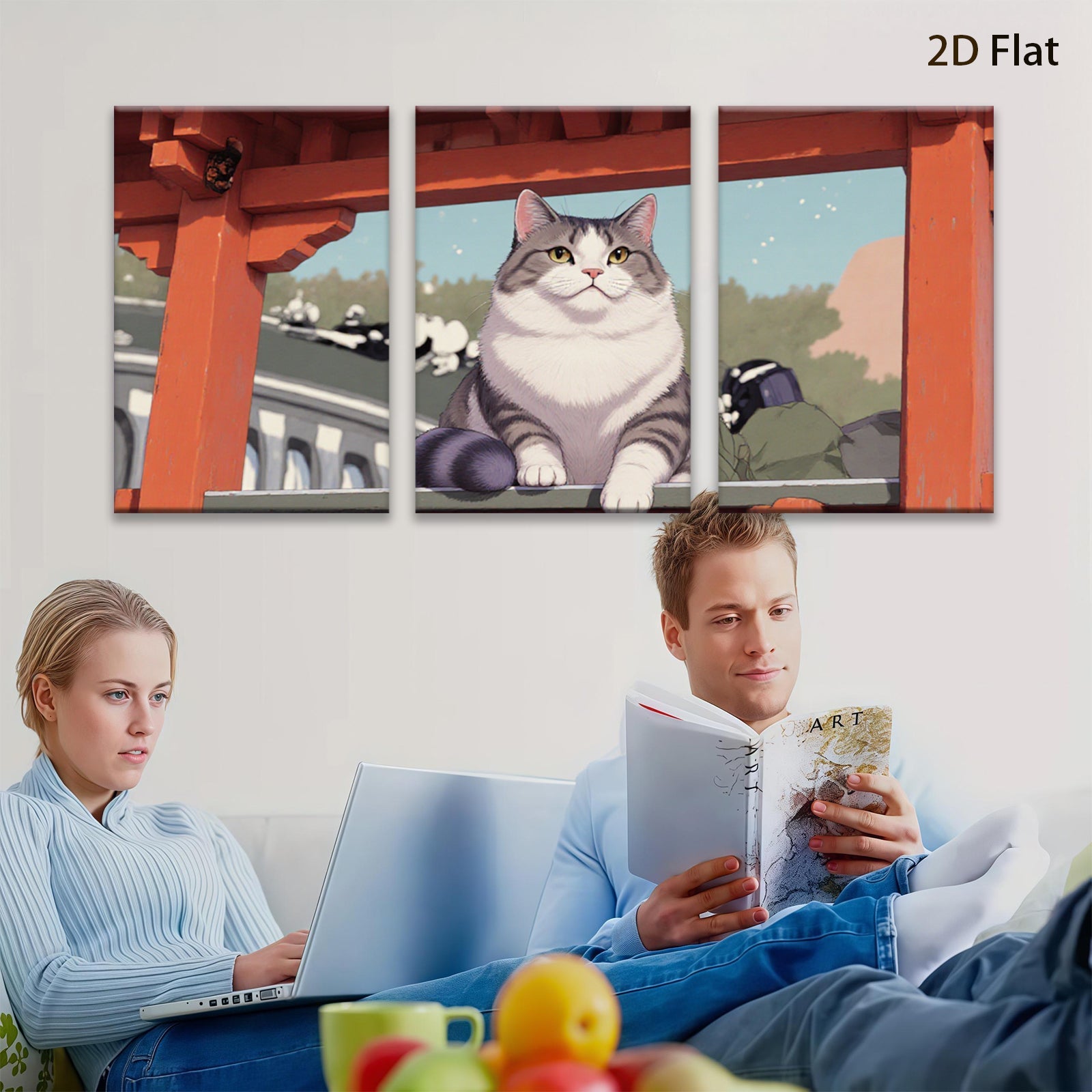 2D flat 1pc Majestic Gray White Cat Portrait Wall Art Living Room Bedroom Home Decor Canvas Prints Modern Farmhouse Style Cozy Aesthetic Gift Ideas
