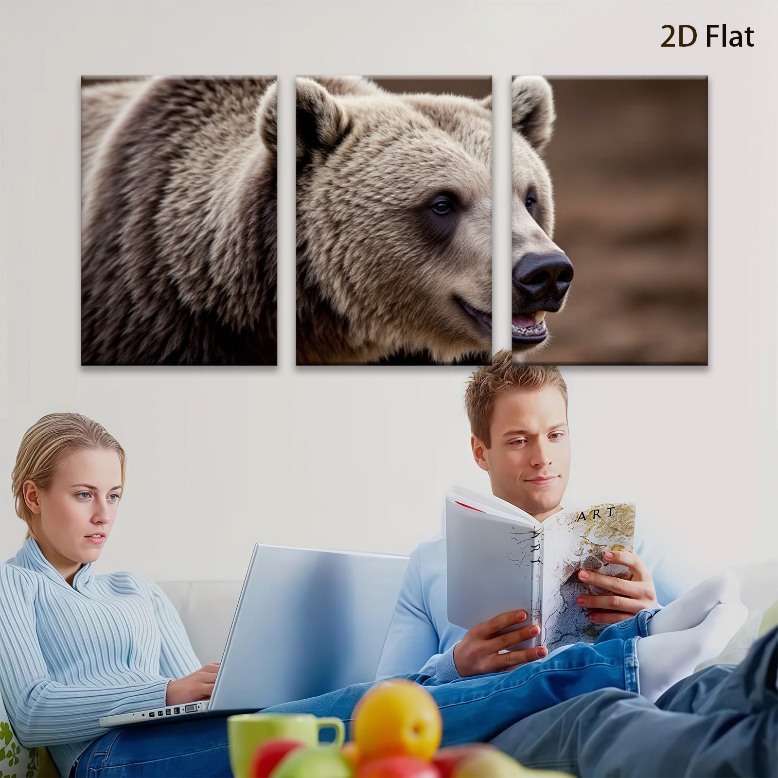 2D flat 1pc Majestic Grizzly Bear Portrait Wildlife Art Canvas Wall Decor Living Room Bedroom Modern Farmhouse Rustic Den Gallery Wrapped Timeless