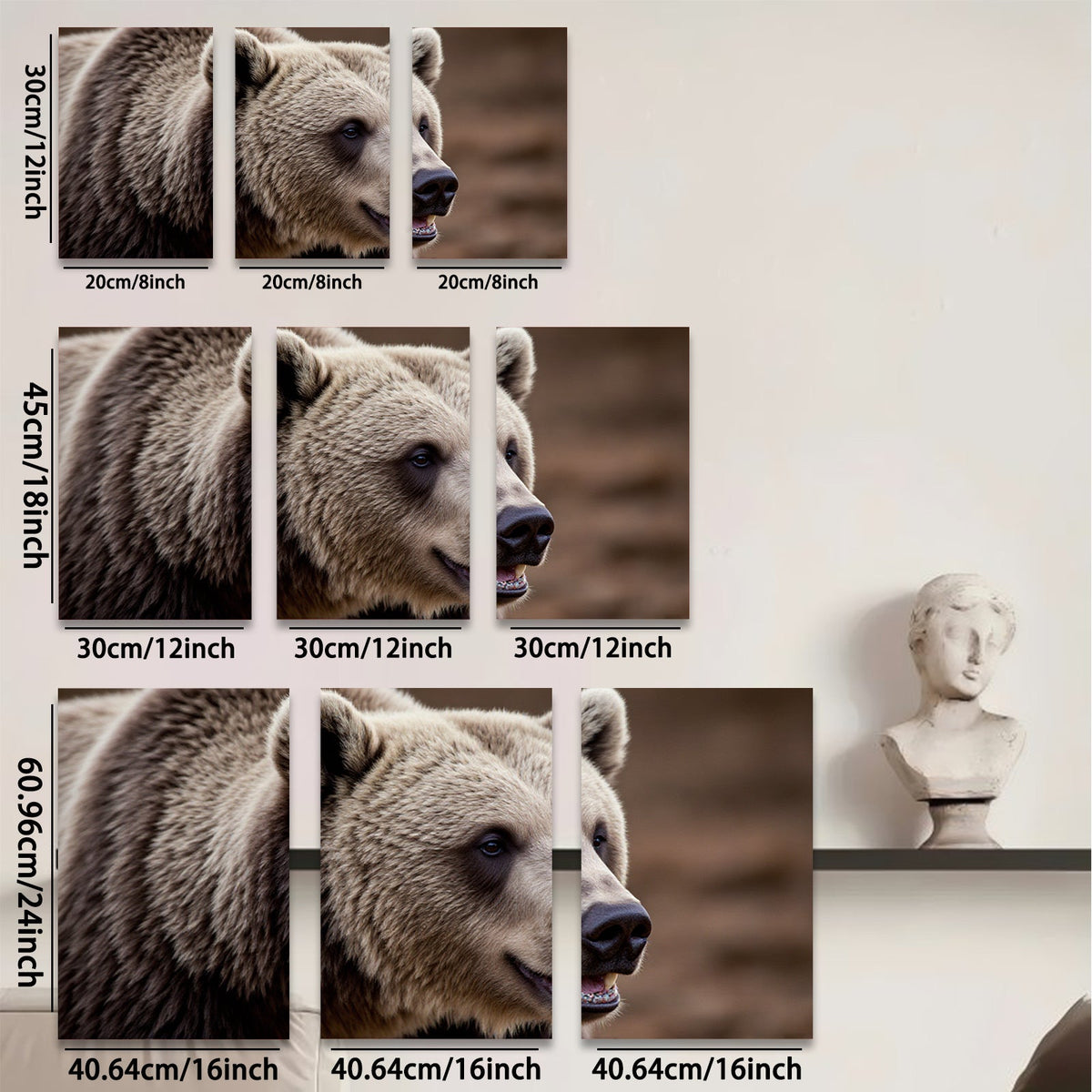 2D flat 1pc Majestic Grizzly Bear Portrait Wildlife Art Canvas Wall Decor Living Room Bedroom Modern Farmhouse Rustic Den Gallery Wrapped Timeless