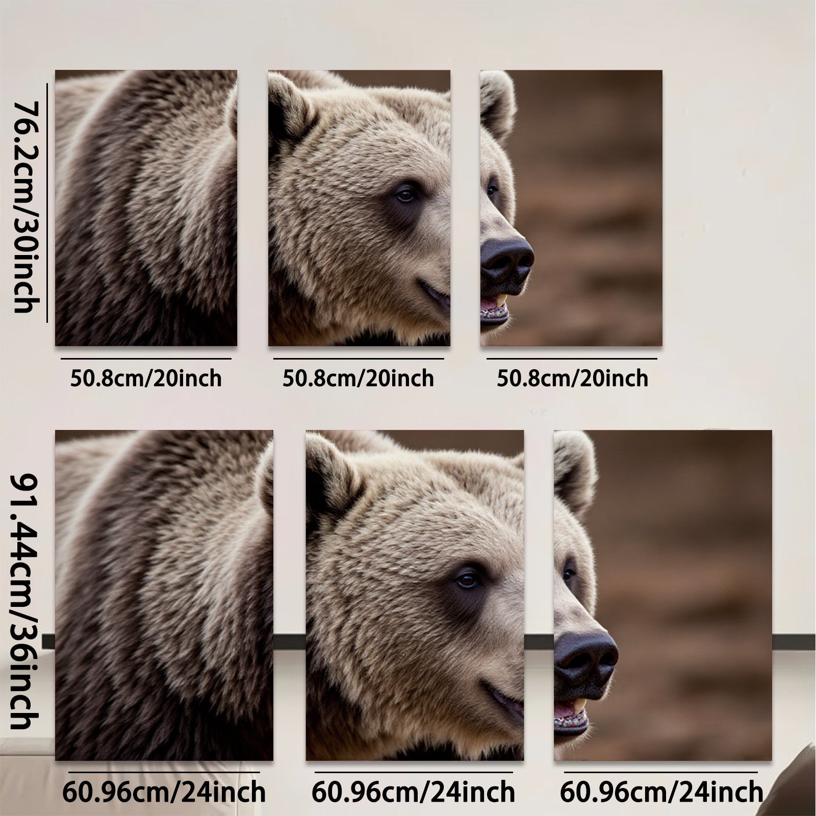 2D flat 1pc Majestic Grizzly Bear Portrait Wildlife Art Canvas Wall Decor Living Room Bedroom Modern Farmhouse Rustic Den Gallery Wrapped Timeless