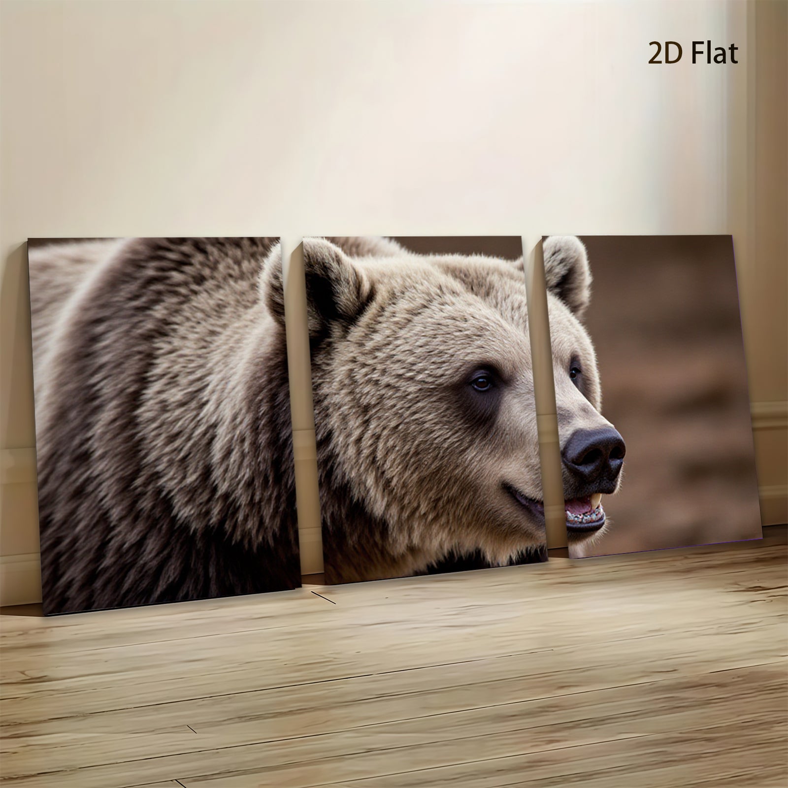 2D flat 1pc Majestic Grizzly Bear Portrait Wildlife Art Canvas Wall Decor Living Room Bedroom Modern Farmhouse Rustic Den Gallery Wrapped Timeless