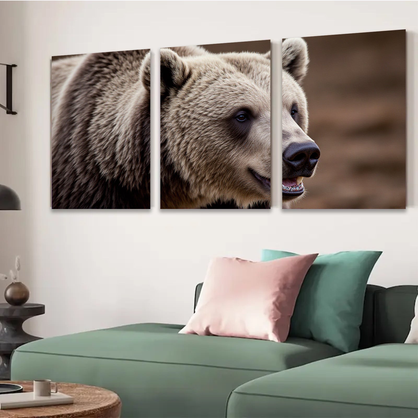 2D flat 1pc Majestic Grizzly Bear Portrait Wildlife Art Canvas Wall Decor Living Room Bedroom Modern Farmhouse Rustic Den Gallery Wrapped Timeless