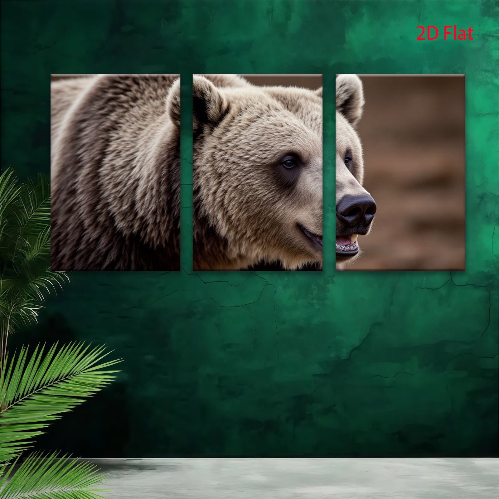 2D flat 1pc Majestic Grizzly Bear Portrait Wildlife Art Canvas Wall Decor Living Room Bedroom Modern Farmhouse Rustic Den Gallery Wrapped Timeless