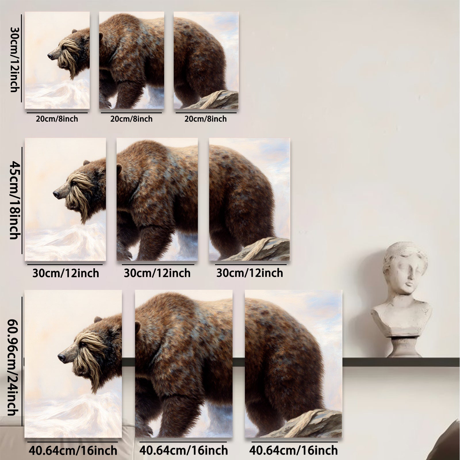 2D flat 1pc Majestic Grizzly Bear Wildlife Canvas Wall Art Decor For Living Room Bedroom Gallery Wrapped Modern Farmhouse Rustic Home Decor