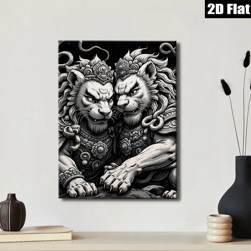 2D flat 1pc Majestic Guardian Lions Wall Art Decor Living Room Bedroom Home Office Gallery Wrapped Canvas Print Modern Farmhouse Rustic Coastal Style