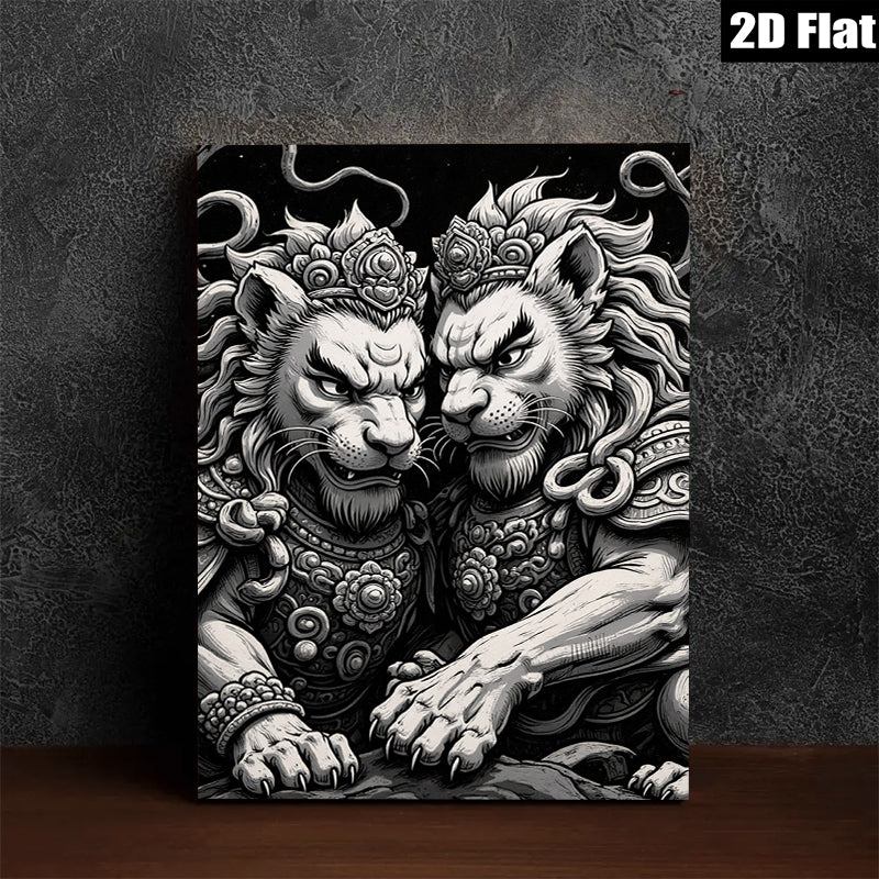 2D flat 1pc Majestic Guardian Lions Wall Art Decor Living Room Bedroom Home Office Gallery Wrapped Canvas Print Modern Farmhouse Rustic Coastal Style