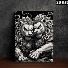 2D flat 1pc Majestic Guardian Lions Wall Art Decor Living Room Bedroom Home Office Gallery Wrapped Canvas Print Modern Farmhouse Rustic Coastal Style