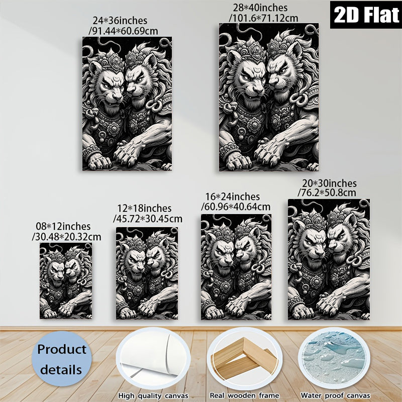 2D flat 1pc Majestic Guardian Lions Wall Art Decor Living Room Bedroom Home Office Gallery Wrapped Canvas Print Modern Farmhouse Rustic Coastal Style