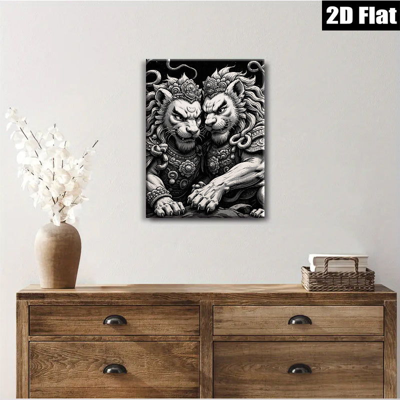 2D flat 1pc Majestic Guardian Lions Wall Art Decor Living Room Bedroom Home Office Gallery Wrapped Canvas Print Modern Farmhouse Rustic Coastal Style