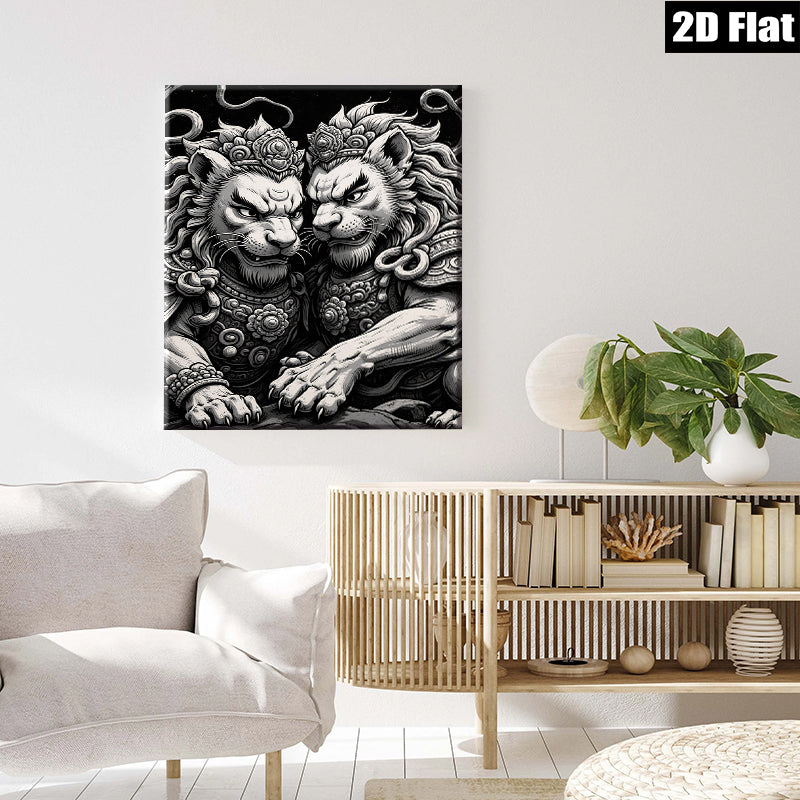 2D flat 1pc Majestic Guardian Lions Wall Art Decor Living Room Bedroom Home Office Gallery Wrapped Canvas Print Modern Farmhouse Rustic Coastal Style