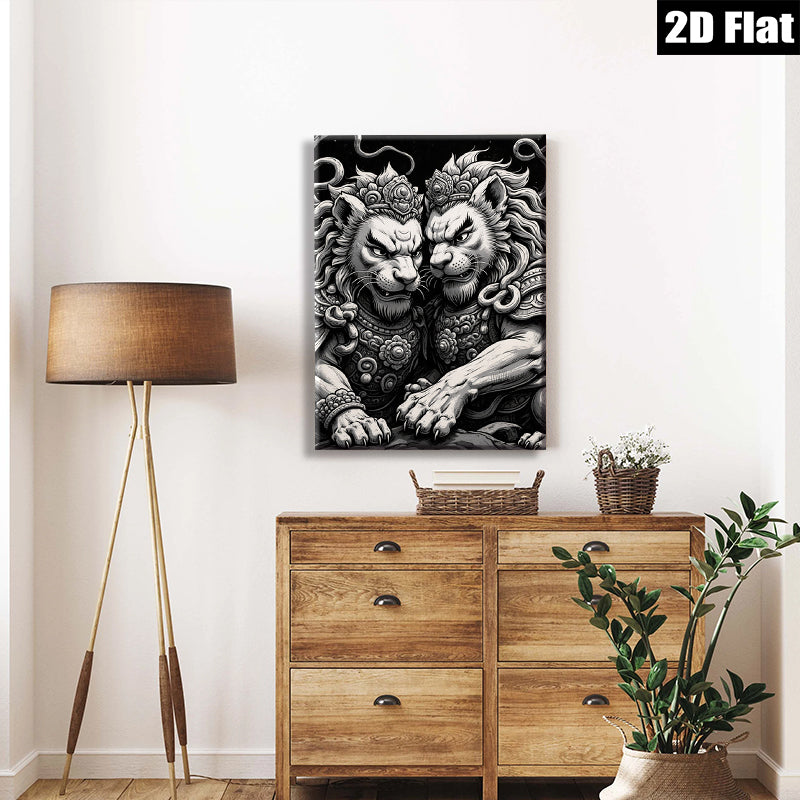 2D flat 1pc Majestic Guardian Lions Wall Art Decor Living Room Bedroom Home Office Gallery Wrapped Canvas Print Modern Farmhouse Rustic Coastal Style