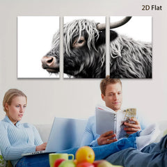 2D flat 1pc Majestic Highland Cow Portrait Farm Animal Wall Art Decor Living Room Bedroom Rustic Modern Gallery Wrapped Canvas Prints for Home Office Cozy Farmhouse Style
