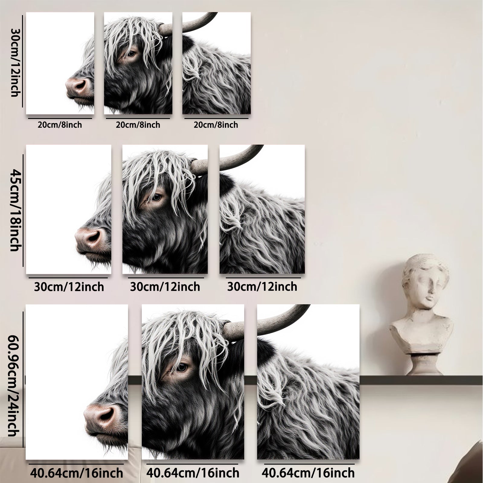 2D flat 1pc Majestic Highland Cow Portrait Farm Animal Wall Art Decor Living Room Bedroom Rustic Modern Gallery Wrapped Canvas Prints for Home Office Cozy Farmhouse Style