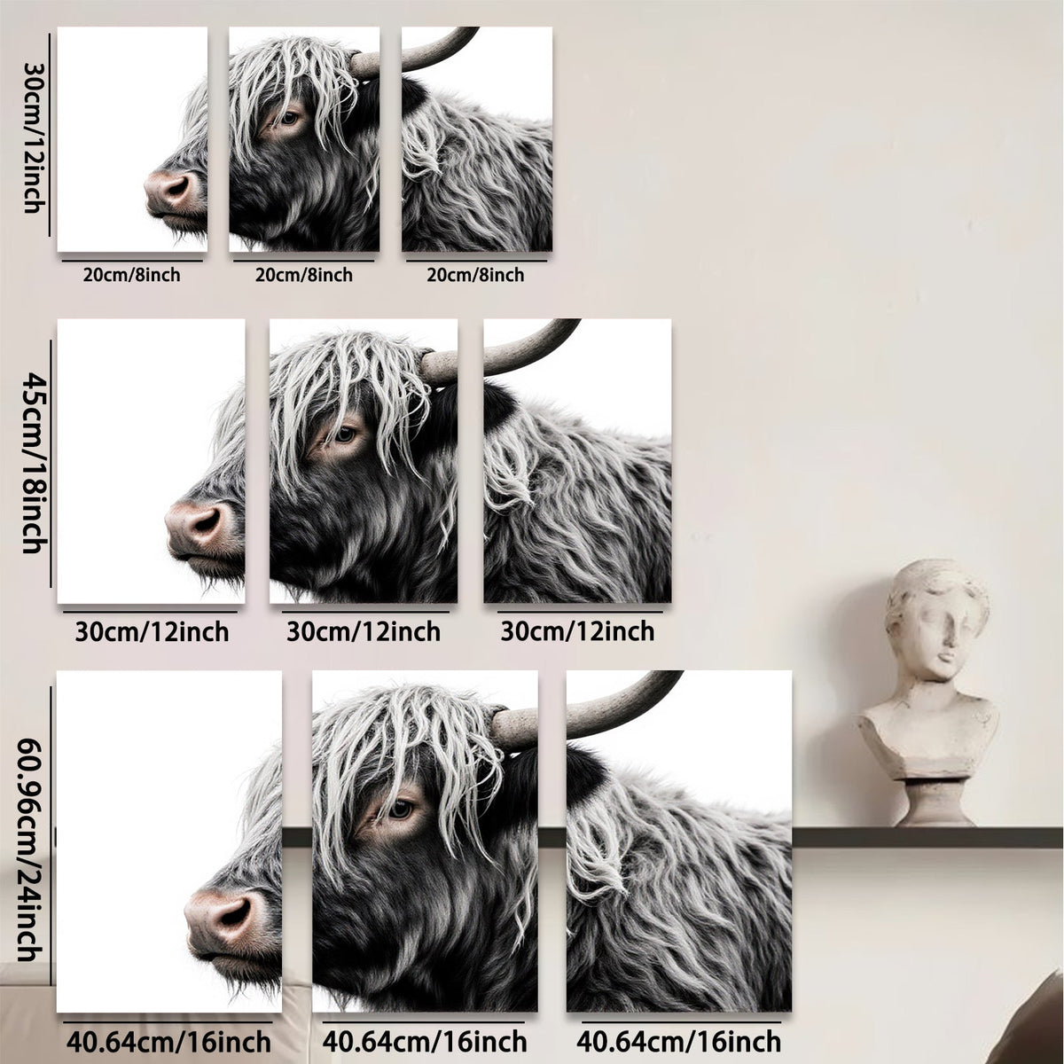 2D flat 1pc Majestic Highland Cow Portrait Farm Animal Wall Art Decor Living Room Bedroom Rustic Modern Gallery Wrapped Canvas Prints for Home Office Cozy Farmhouse Style