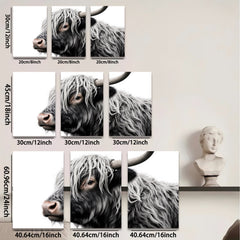 2D flat 1pc Majestic Highland Cow Portrait Farm Animal Wall Art Decor Living Room Bedroom Rustic Modern Gallery Wrapped Canvas Prints for Home Office Cozy Farmhouse Style