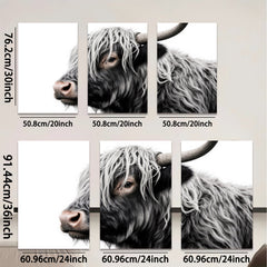 2D flat 1pc Majestic Highland Cow Portrait Farm Animal Wall Art Decor Living Room Bedroom Rustic Modern Gallery Wrapped Canvas Prints for Home Office Cozy Farmhouse Style