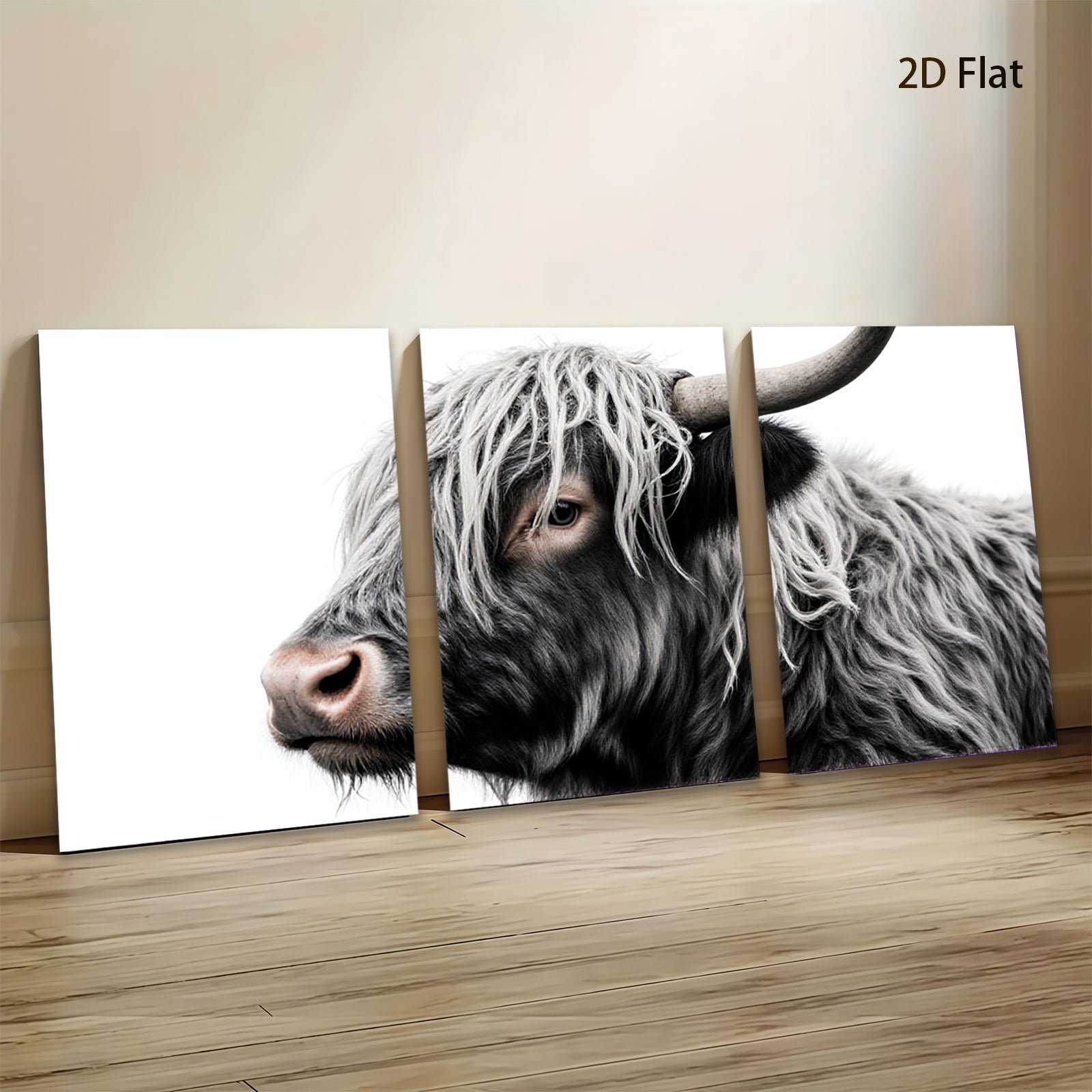 2D flat 1pc Majestic Highland Cow Portrait Farm Animal Wall Art Decor Living Room Bedroom Rustic Modern Gallery Wrapped Canvas Prints for Home Office Cozy Farmhouse Style