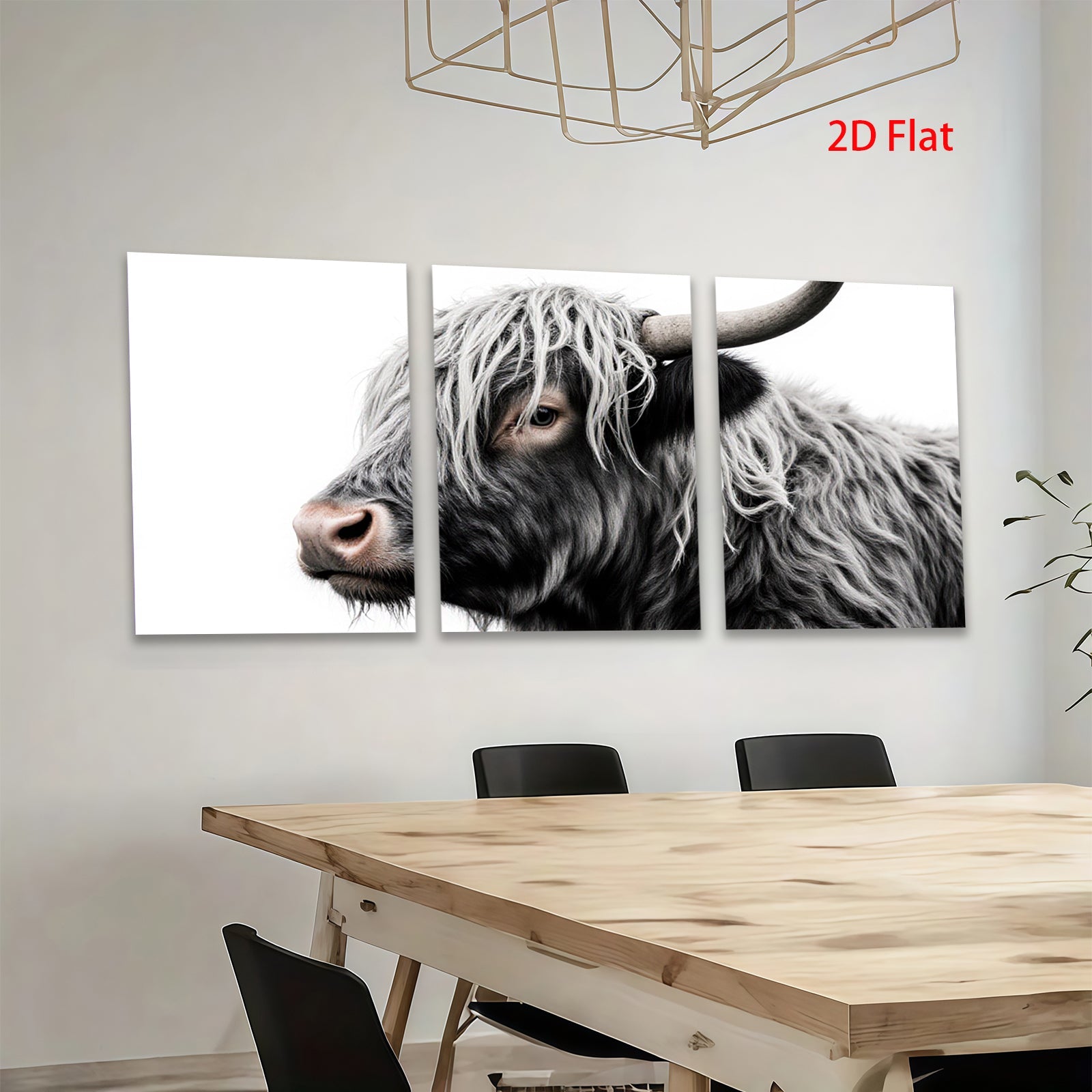 2D flat 1pc Majestic Highland Cow Portrait Farm Animal Wall Art Decor Living Room Bedroom Rustic Modern Gallery Wrapped Canvas Prints for Home Office Cozy Farmhouse Style