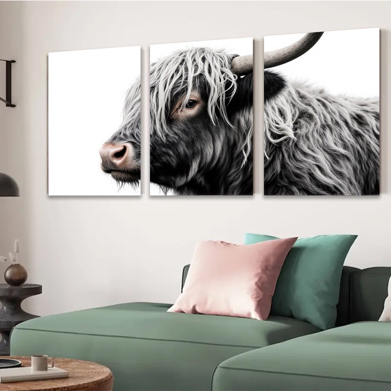 2D flat 1pc Majestic Highland Cow Portrait Farm Animal Wall Art Decor Living Room Bedroom Rustic Modern Gallery Wrapped Canvas Prints for Home Office Cozy Farmhouse Style
