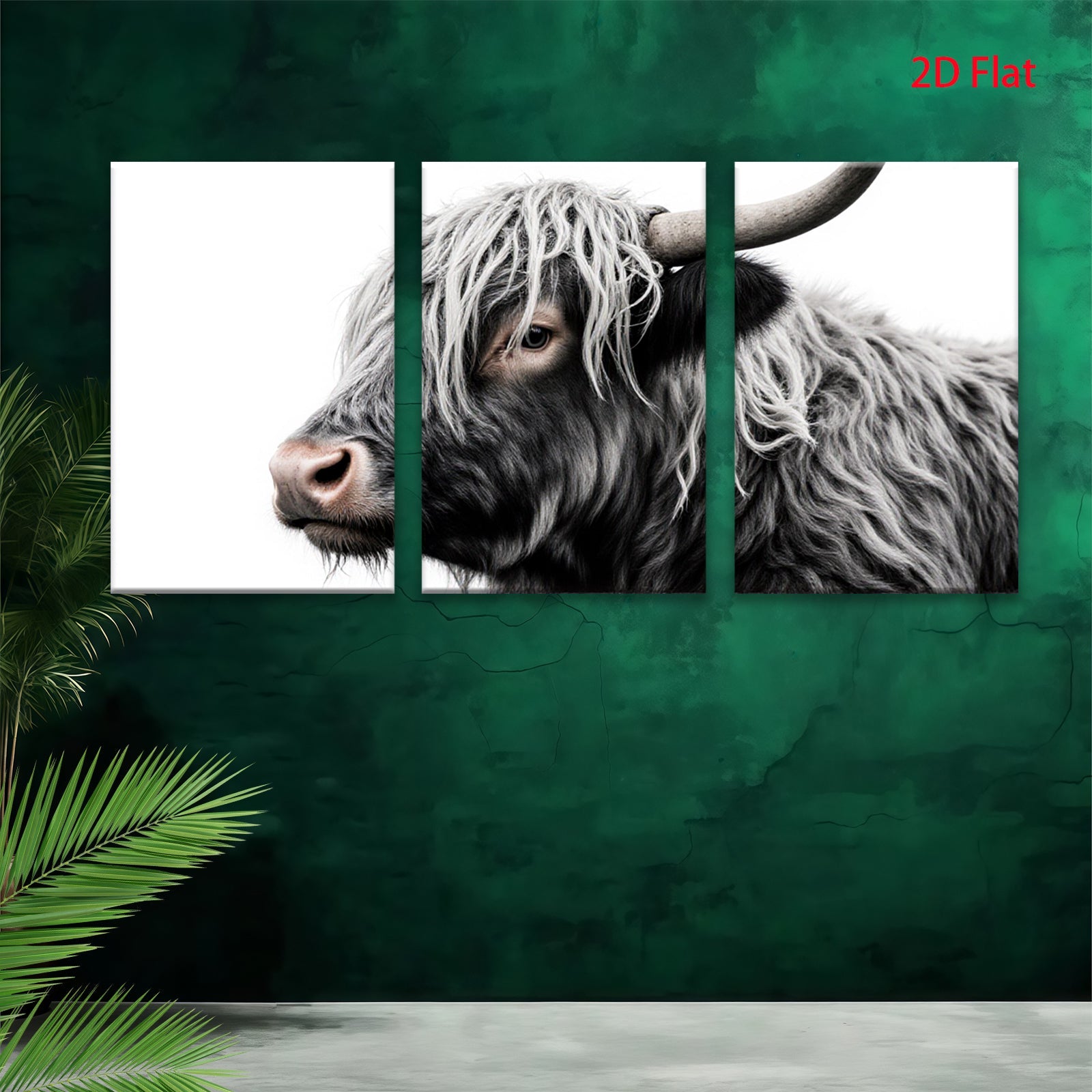 2D flat 1pc Majestic Highland Cow Portrait Farm Animal Wall Art Decor Living Room Bedroom Rustic Modern Gallery Wrapped Canvas Prints for Home Office Cozy Farmhouse Style