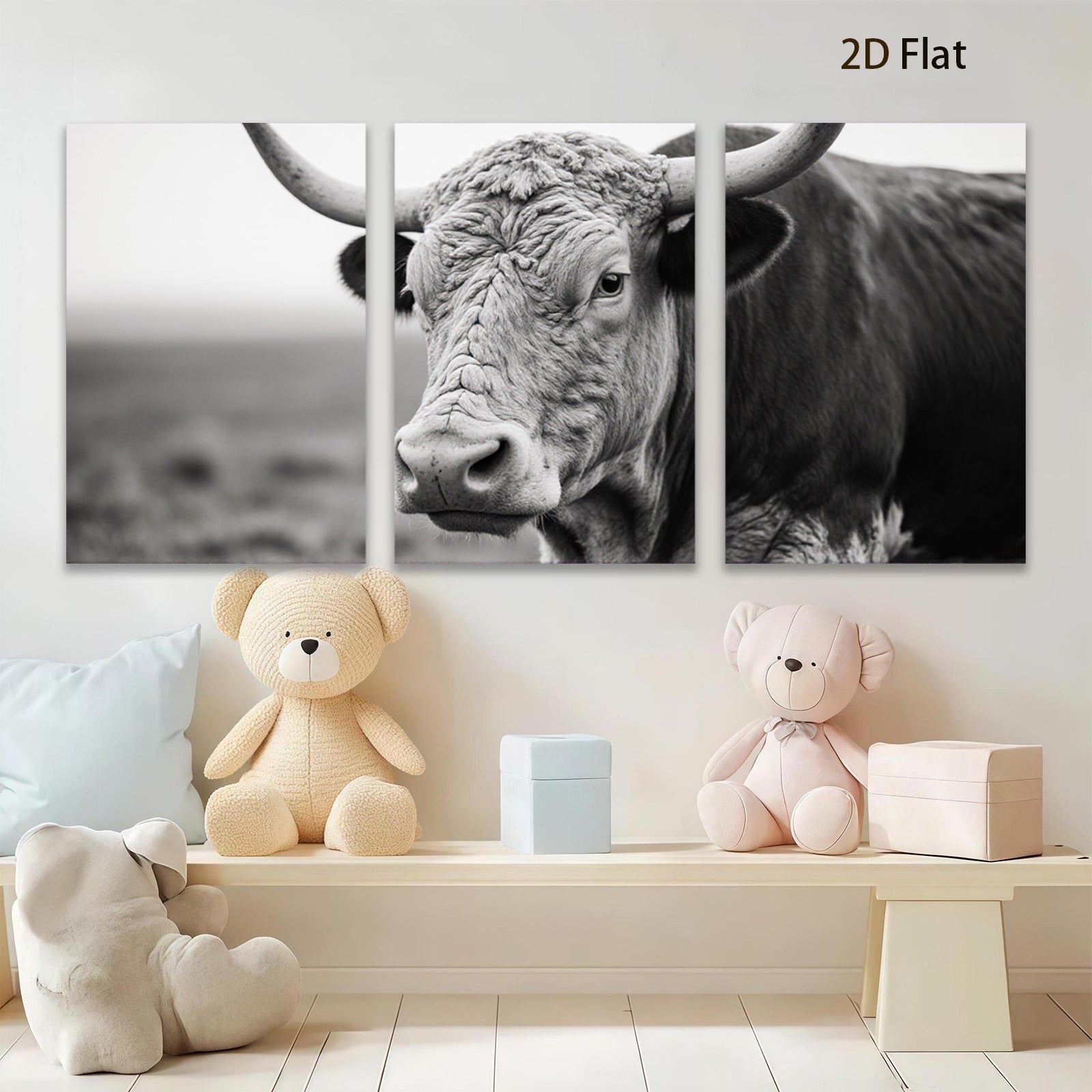 2D flat 1pc Majestic Highland Cow Portrait Farm Animal Wall Art Rustic Home Decor Living Room Bedroom Canvas Prints Gallery Wrapped Ready to Hang