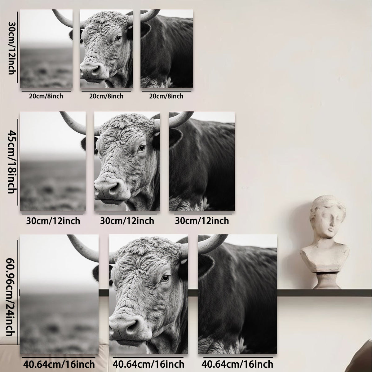 2D flat 1pc Majestic Highland Cow Portrait Farm Animal Wall Art Rustic Home Decor Living Room Bedroom Canvas Prints Gallery Wrapped Ready to Hang