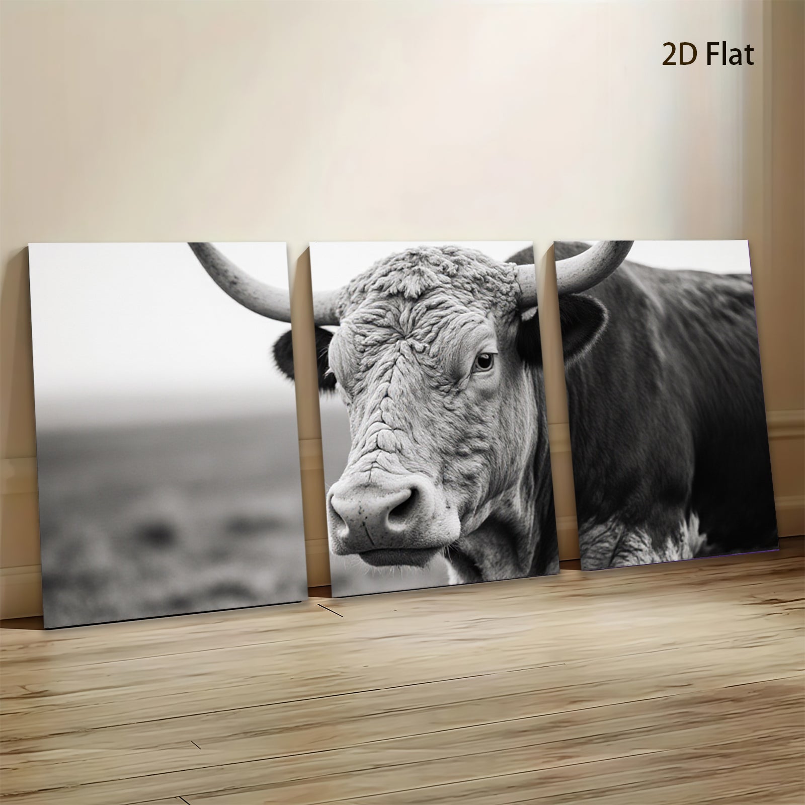 2D flat 1pc Majestic Highland Cow Portrait Farm Animal Wall Art Rustic Home Decor Living Room Bedroom Canvas Prints Gallery Wrapped Ready to Hang