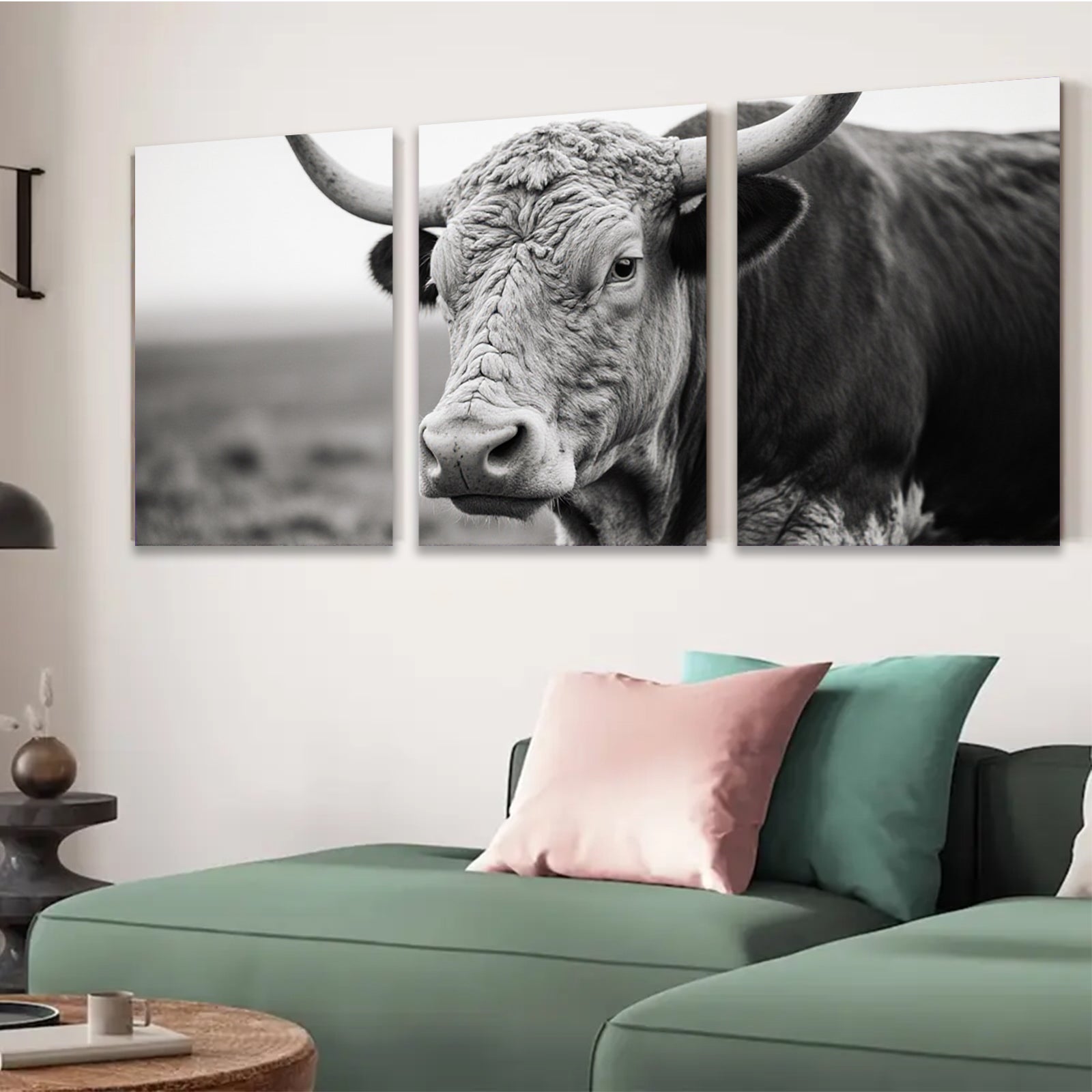 2D flat 1pc Majestic Highland Cow Portrait Farm Animal Wall Art Rustic Home Decor Living Room Bedroom Canvas Prints Gallery Wrapped Ready to Hang
