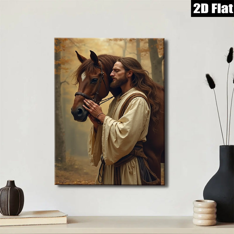 2D flat 1pc Majestic Horse Rider Portrait Wall Art Canvas Print Living Room Bedroom Decor Farmhouse Style Rustic Aesthetic Gallery Wrapped Ready To Hang
