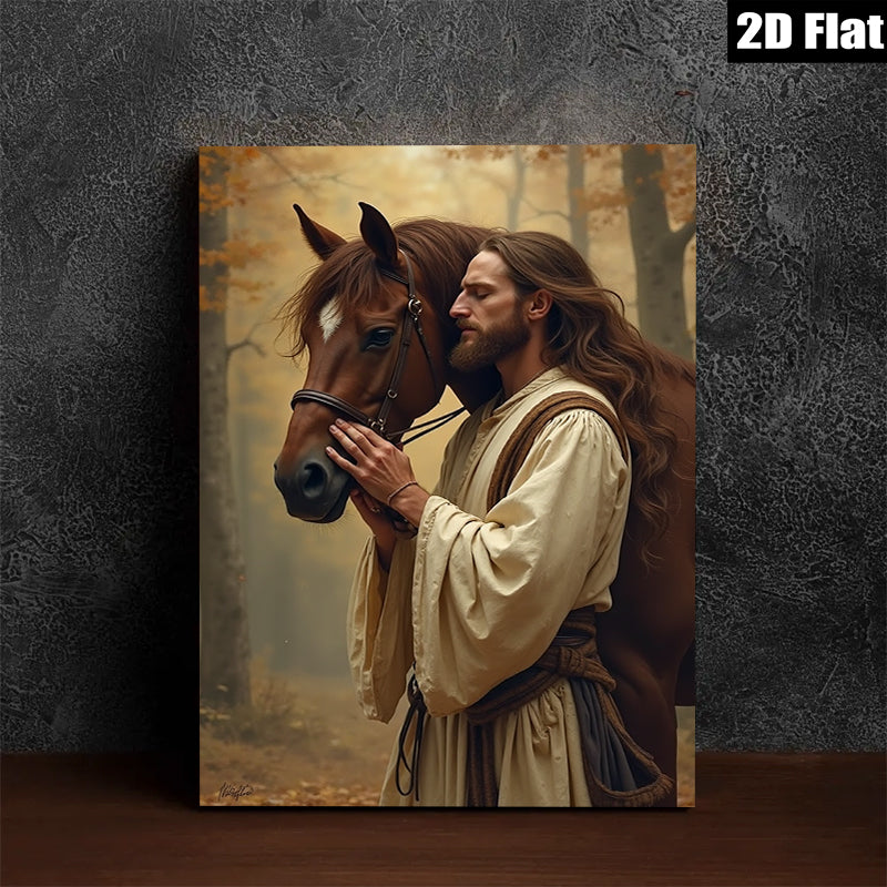2D flat 1pc Majestic Horse Rider Portrait Wall Art Canvas Print Living Room Bedroom Decor Farmhouse Style Rustic Aesthetic Gallery Wrapped Ready To Hang