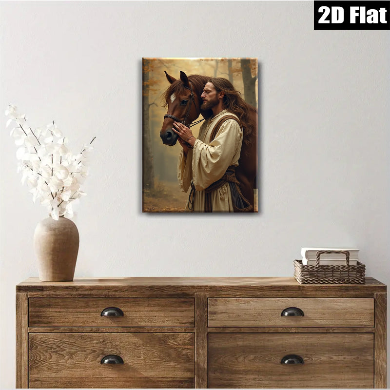 2D flat 1pc Majestic Horse Rider Portrait Wall Art Canvas Print Living Room Bedroom Decor Farmhouse Style Rustic Aesthetic Gallery Wrapped Ready To Hang