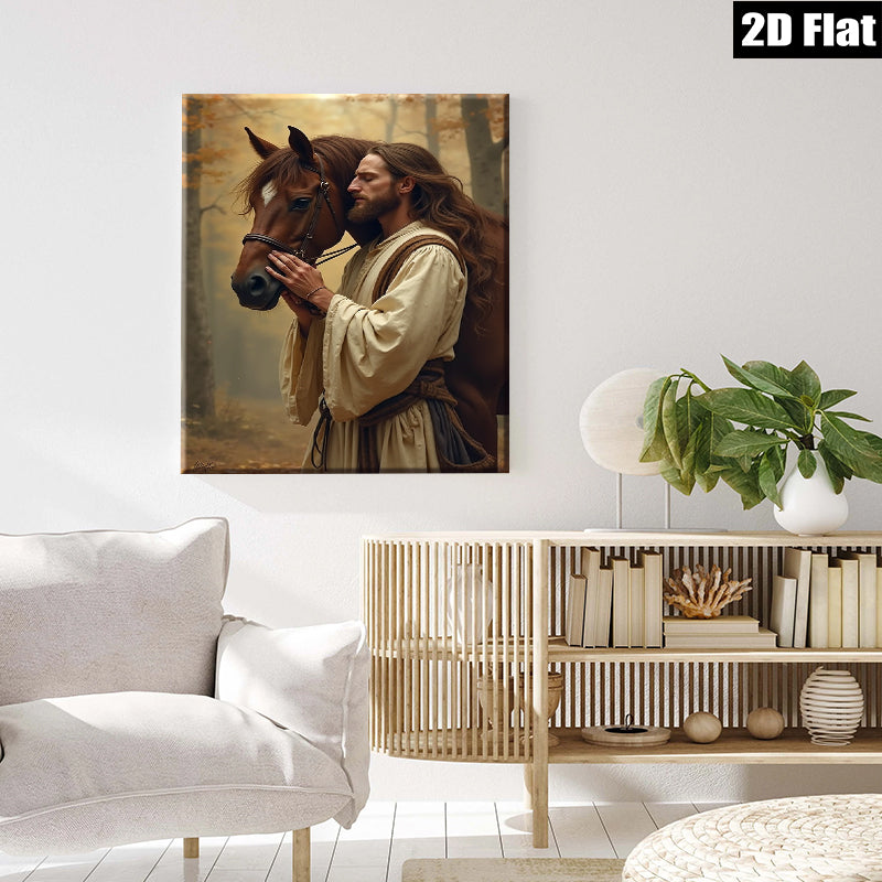 2D flat 1pc Majestic Horse Rider Portrait Wall Art Canvas Print Living Room Bedroom Decor Farmhouse Style Rustic Aesthetic Gallery Wrapped Ready To Hang