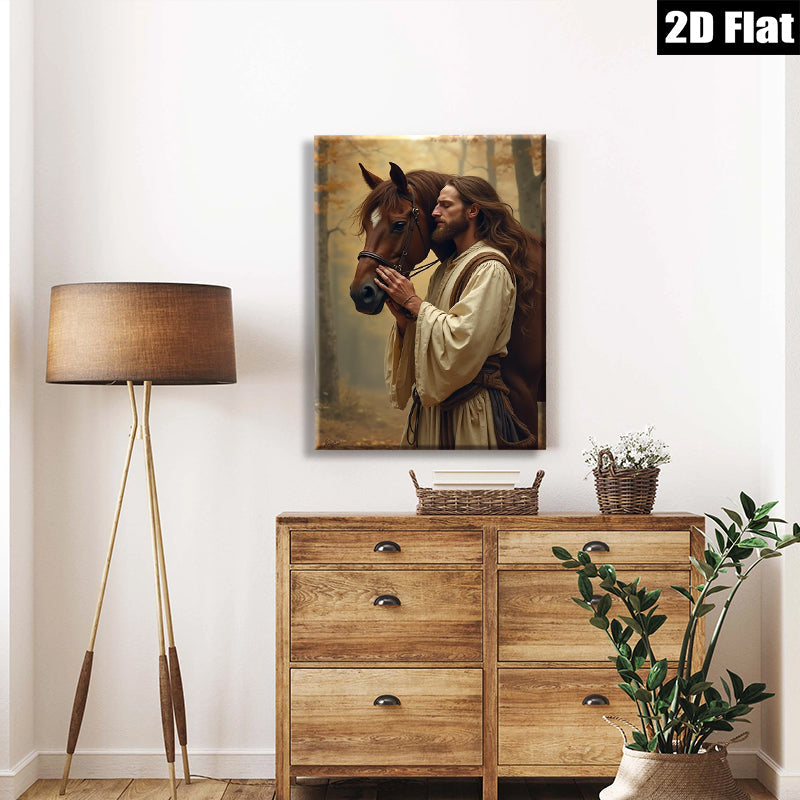 2D flat 1pc Majestic Horse Rider Portrait Wall Art Canvas Print Living Room Bedroom Decor Farmhouse Style Rustic Aesthetic Gallery Wrapped Ready To Hang