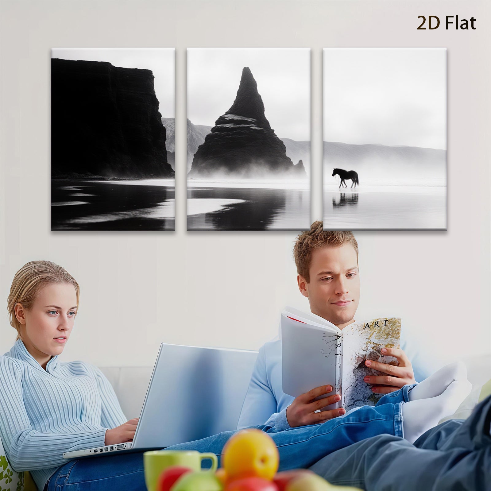 2D flat 1pc Majestic Icelandic Horse Coastal Cliffs Wall Art Canvas Prints for Living Room Bedroom Home Decor Modern Farmhouse Style Gallery Wrapped Ready to Hang