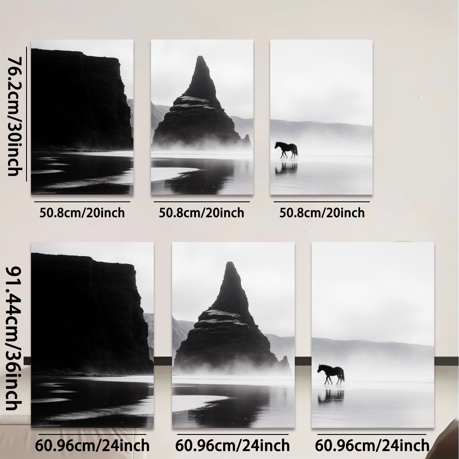 2D flat 1pc Majestic Icelandic Horse Coastal Cliffs Wall Art Canvas Prints for Living Room Bedroom Home Decor Modern Farmhouse Style Gallery Wrapped Ready to Hang
