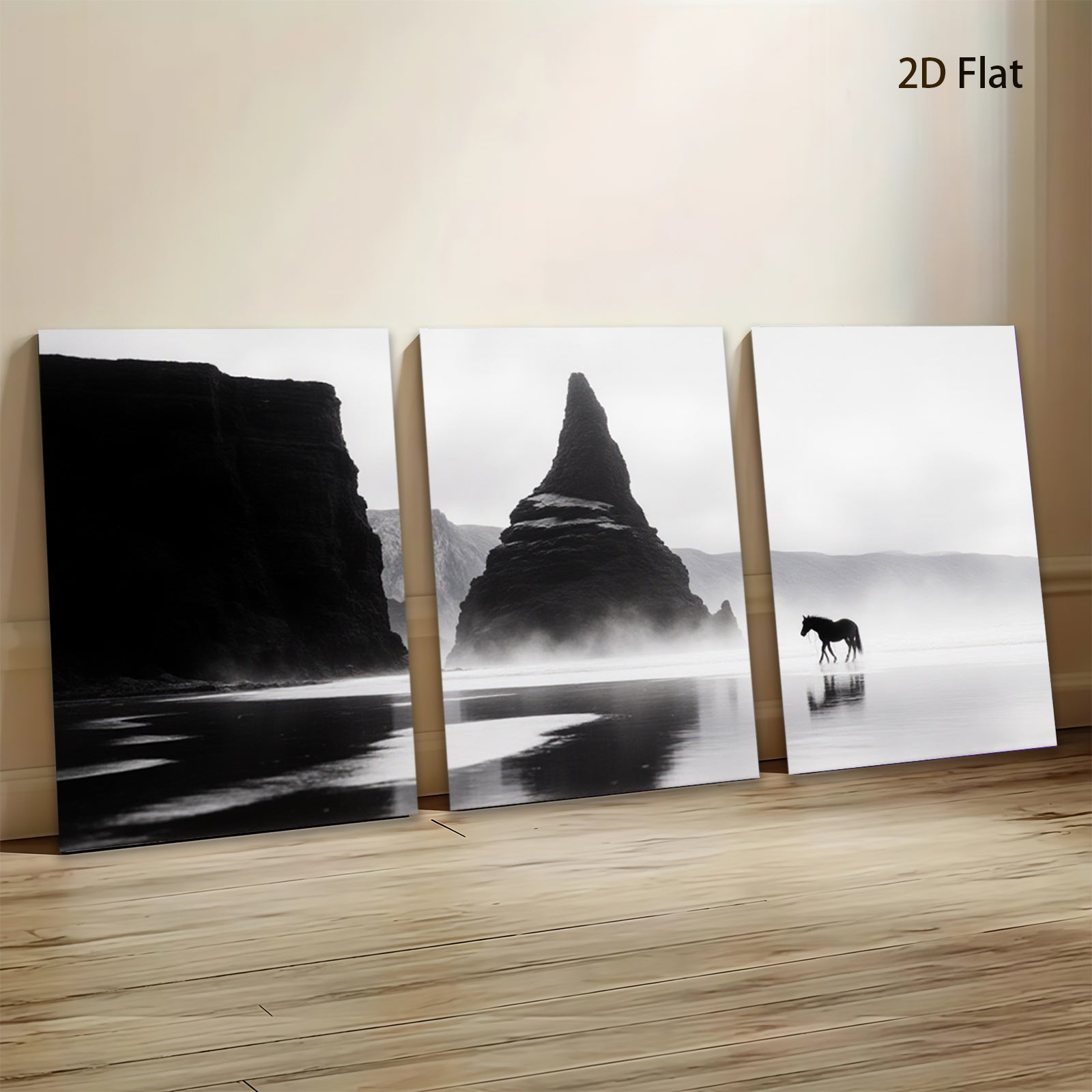 2D flat 1pc Majestic Icelandic Horse Coastal Cliffs Wall Art Canvas Prints for Living Room Bedroom Home Decor Modern Farmhouse Style Gallery Wrapped Ready to Hang