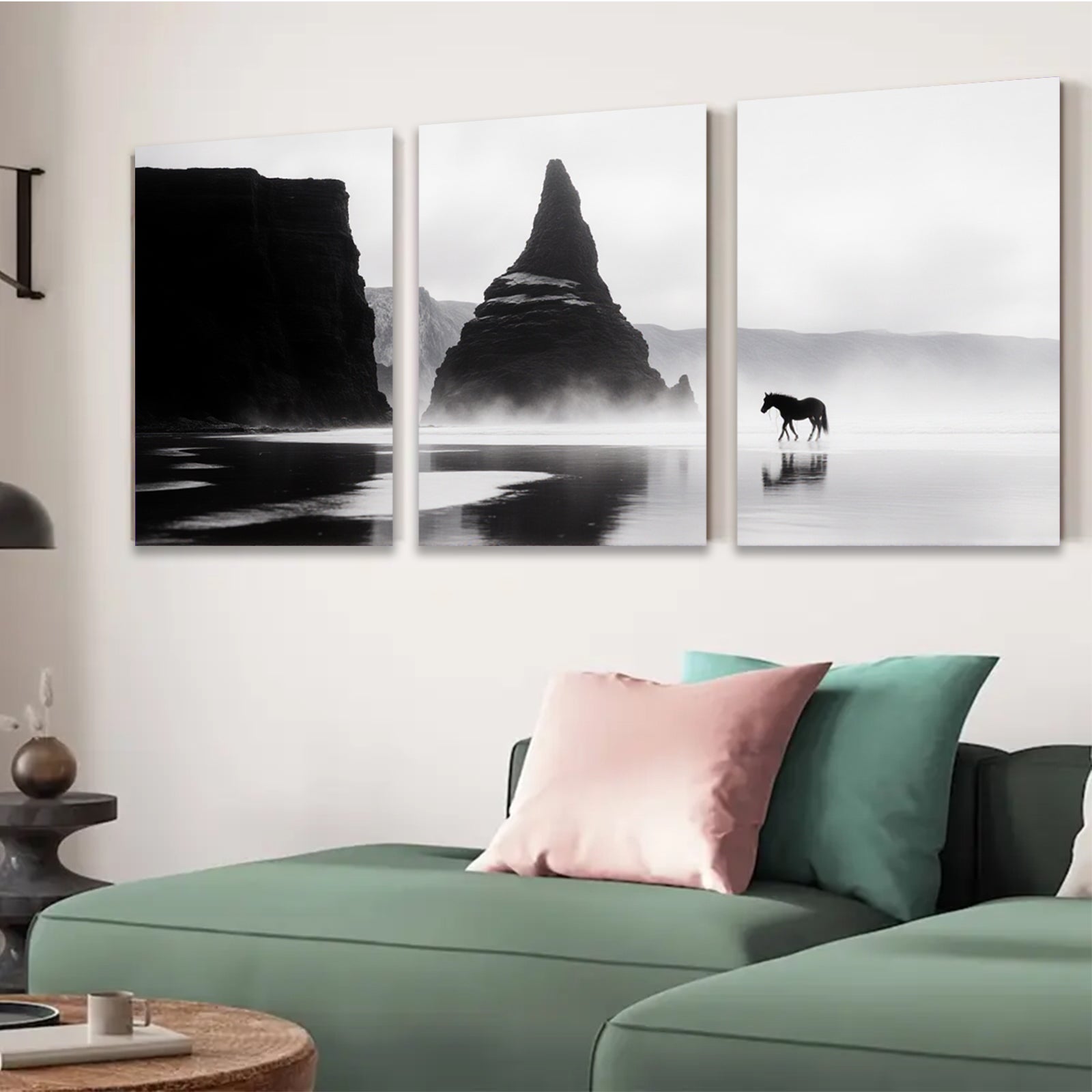2D flat 1pc Majestic Icelandic Horse Coastal Cliffs Wall Art Canvas Prints for Living Room Bedroom Home Decor Modern Farmhouse Style Gallery Wrapped Ready to Hang