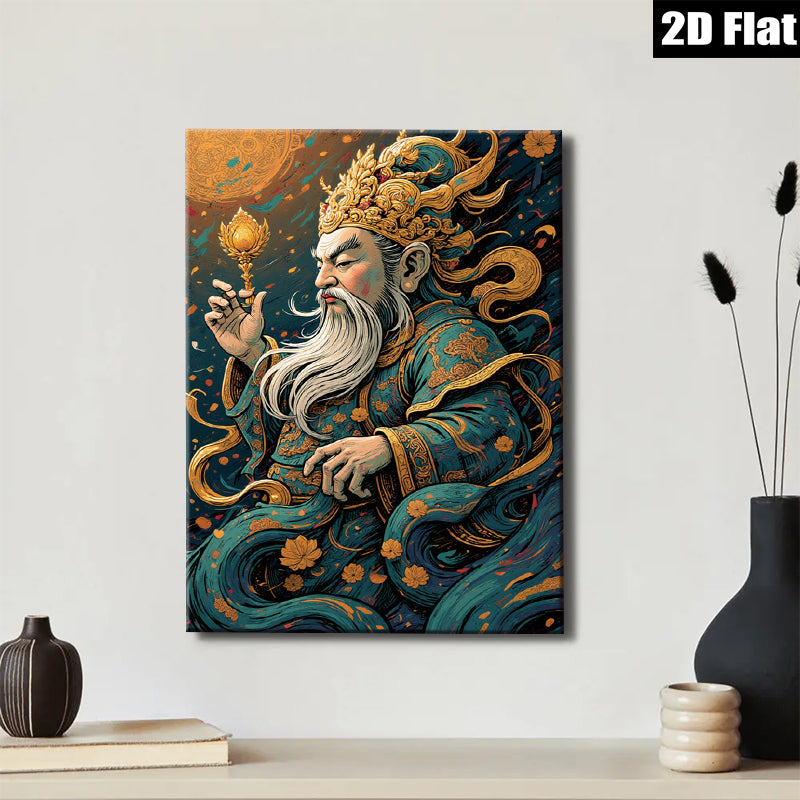 2D flat 1pc Majestic Immortal Eastern Deity Wall Art Decor Living Room Bedroom Gallery Wrapped Canvas Prints Home Office Modern Farmhouse Aesthetic